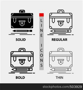 briefcase, business, financial, management, portfolio Icon in Thin, Regular, Bold Line and Glyph Style. Vector illustration. Vector EPS10 Abstract Template background