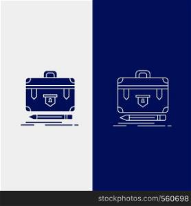 briefcase, business, financial, management, portfolio Line and Glyph web Button in Blue color Vertical Banner for UI and UX, website or mobile application. Vector EPS10 Abstract Template background