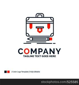 briefcase, business, financial, management, portfolio Logo Design. Blue and Orange Brand Name Design. Place for Tagline. Business Logo template.