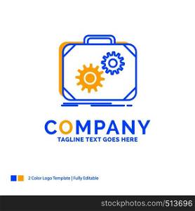 Briefcase, case, production, progress, work Blue Yellow Business Logo template. Creative Design Template Place for Tagline.
