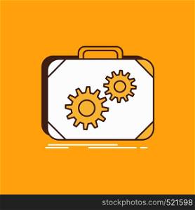 Briefcase, case, production, progress, work Flat Line Filled Icon. Beautiful Logo button over yellow background for UI and UX, website or mobile application. Vector EPS10 Abstract Template background