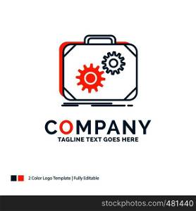 Briefcase, case, production, progress, work Logo Design. Blue and Orange Brand Name Design. Place for Tagline. Business Logo template.