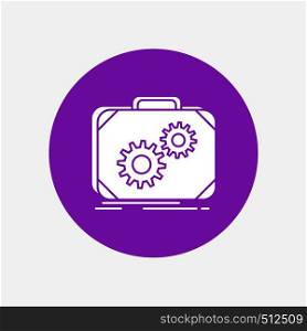 Briefcase, case, production, progress, work White Glyph Icon in Circle. Vector Button illustration. Vector EPS10 Abstract Template background