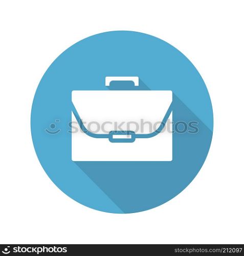 Briefcase flat design long shadow icon. Portfolio. Vector silhouette symbol. Briefcase flat design long shadow icon