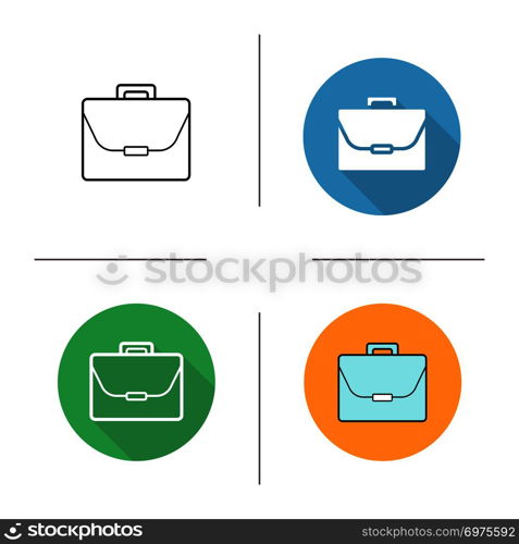 Briefcase icon. Flat design, linear and color styles. Laptop bag. Portfolio. Isolated vector illustrations. Briefcase icon