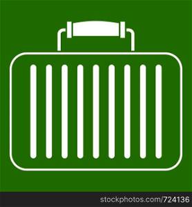 Briefcase icon white isolated on green background. Vector illustration. Briefcase icon green