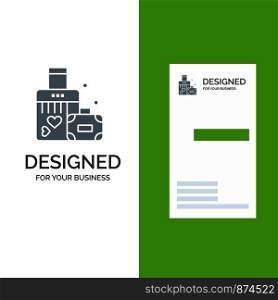 Briefcase, Love, Heart, Wedding Grey Logo Design and Business Card Template