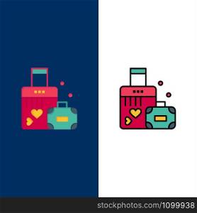 Briefcase, Love, Heart, Wedding Icons. Flat and Line Filled Icon Set Vector Blue Background
