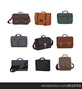 briefcase man, business bag, leather work case, office suitcase cartoon icons set vector illustrations. briefcase man cartoon icons set vector