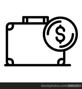 Briefcase money donation icon. Outline briefcase money donation vector icon for web design isolated on white background. Briefcase money donation icon, outline style