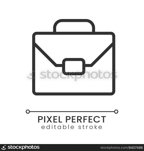 Briefcase pixel perfect linear icon. Business documents. Corporate deal. Businessman accessory. Thin line illustration. Contour symbol. Vector outline drawing. Editable stroke. Poppins font used. Briefcase pixel perfect linear icon
