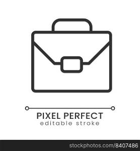 Briefcase pixel perfect linear icon. Business documents. Corporate deal. Businessman accessory. Thin line illustration. Contour symbol. Vector outline drawing. Editable stroke. Poppins font used. Briefcase pixel perfect linear icon