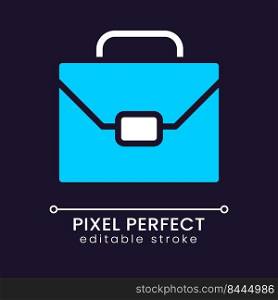 Briefcase pixel perfect RGB color icon for dark theme. Business documents. Businessman accessory. Simple filled line drawing on night mode background. Editable stroke. Poppins font used. Briefcase pixel perfect RGB color icon for dark theme