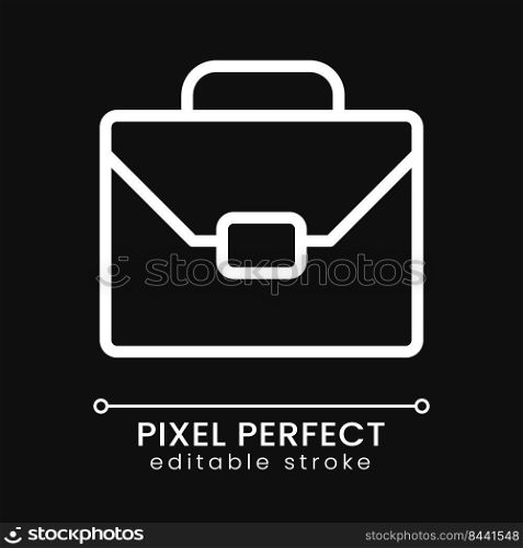 Briefcase pixel perfect white linear icon for dark theme. Business documents. Businessman accessory. Thin line illustration. Isolated symbol for night mode. Editable stroke. Poppins font used. Briefcase pixel perfect white linear icon for dark theme