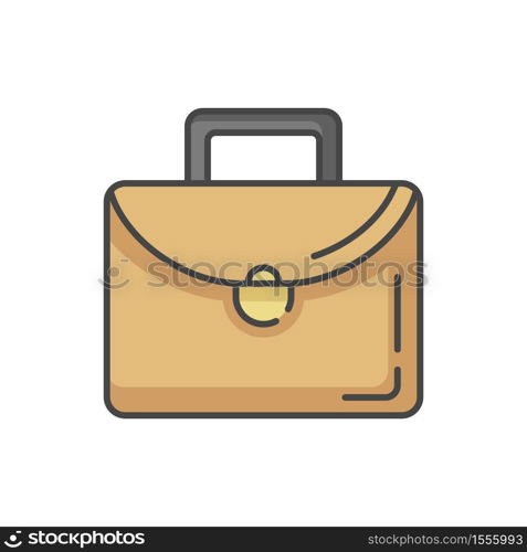 Briefcase RGB color icon. School bag. Professional woman suitcase. Man leather bag for office. Businessman luggage for documents. Baggage with lock and handle. Isolated vector illustration. Briefcase RGB color icon