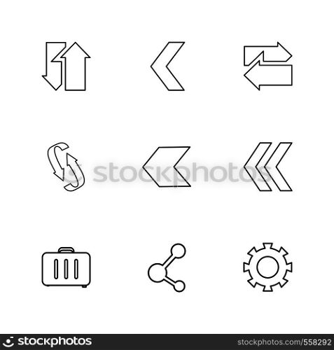 briefcase , share , setting, gear , reset , arrows , directions , left , right , pointer , download , upload , up , down , play , pause , foword , rewind , icon, vector, design, flat, collection, style, creative, icons