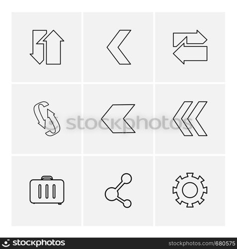 briefcase , share , setting, gear , reset , arrows , directions , left , right , pointer , download , upload , up , down , play , pause , foword , rewind , icon, vector, design, flat, collection, style, creative, icons