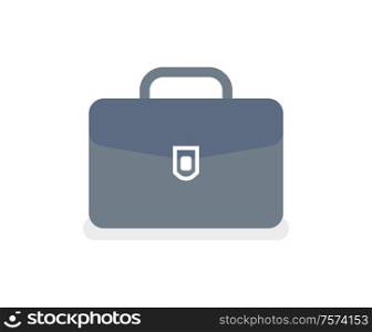 Briefcase with lock vector isolated icon. Modern case with handle, male leather accessory, baggage or luggage sign. Personal diplomat, professional portfolio. Briefcase with Lock Vector Isolated Icon, Case