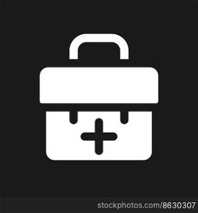 Briefcase with plus pixel dark mode glyph ui icon. Business communication. User interface design. White silhouette symbol on black space. Solid pictogram for web, mobile. Vector isolated illustration. Briefcase with plus pixel dark mode glyph ui icon