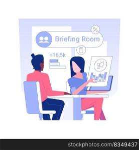 Briefing with a client isolated concept vector illustration. Advertising agency worker talking with client, discussing business promotion strategy, digital marketing vector concept.. Briefing with a client isolated concept vector illustration.