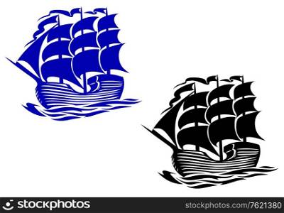 Brig sail ship in ocean water for travel or another design