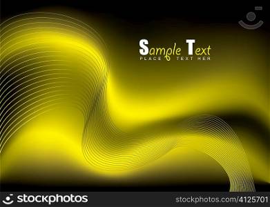 Bright abstract yellow background with flowing lines and copy space
