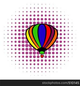 Bright air balloon icon in comics style on a white background. Bright air balloon icon, comics style