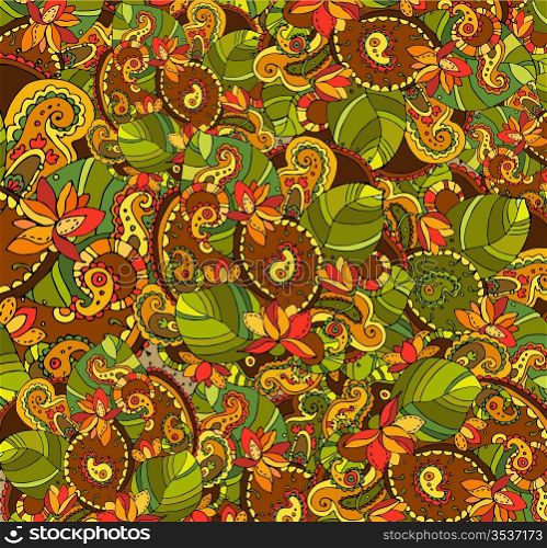 Bright background with diverse leaves and flowers