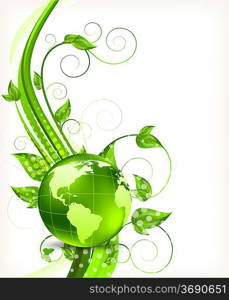 Bright background with green leaves and globe