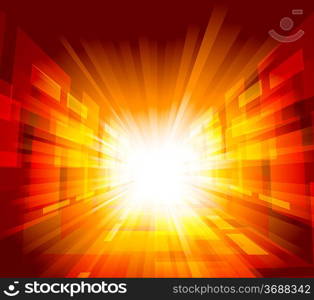 Bright background with rays in orange color