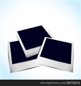 Bright background with three empty photo frames