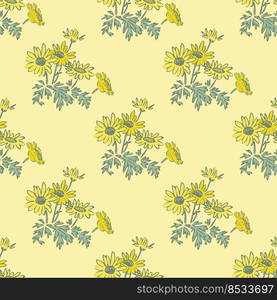 Bright blossom drawing botanical dandelion pattern, floral wallpaper. Cute flowers seamless background. Vector illustration graphic design for fashion, print, banner.Trendy yellow pastel colors