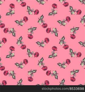 Bright blossom drawing botanical rose pattern, floral abstract wallpaper. Cute flowers seamless background. Vector illustration graphic design for fashion, print, banner.Trendy pink red pastel colors