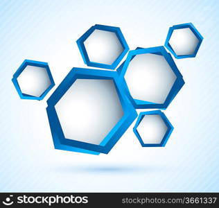 Bright blue background with hexagons and lines