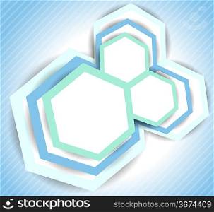 Bright blue background with hexagons and lines