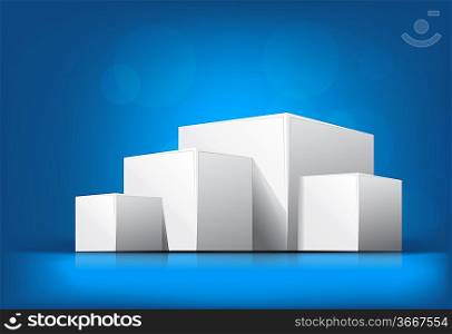Bright blue background with pile of cubes
