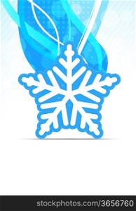 Bright blue background with snowflake. Abstract illustration