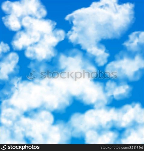 Bright blue sky with white summer fluffy clouds seamless pattern vector illustration