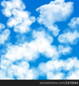 Bright blue sky with white summer fluffy clouds seamless pattern vector illustration