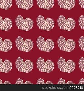 Bright botanic seamless pattern with exotic monstera foliage. White striped leaves. Red background. Designed for fabric design, textile print, wrapping, cover. Vector illustration.. Bright botanic seamless pattern with exotic monstera foliage. White striped leaves. Red background.