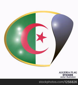 Bright button with flag of Algeria. Happy Algeria day background. Bright sticker with flag. Vector illustration.. Bright sticker with flag of Algeria. Independence day Algeria background.