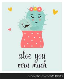 Bright card with cute smiling cactus and quote.. Bright card with cute smiling cactus and quote