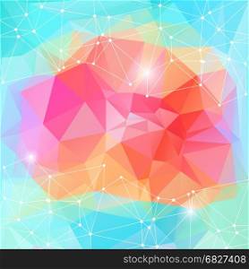 Bright color polygonal vector background. Motion cyber space abstract futuristic pattern. Networking dynamic motion blue red space.