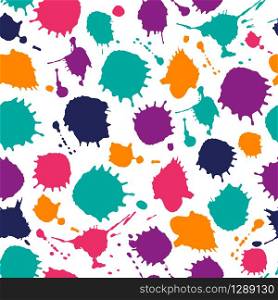 Bright color seamless pattern. Vector colors illustration. Bright color seamless pattern of hand drawn blots. Vector illustration for Holi Indian festival or for color party.