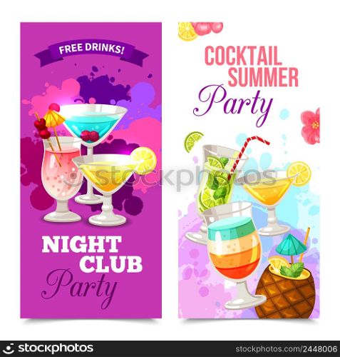 Bright color vertical banners of cocktail party in night club vector illustration. Cocktails Party Banners