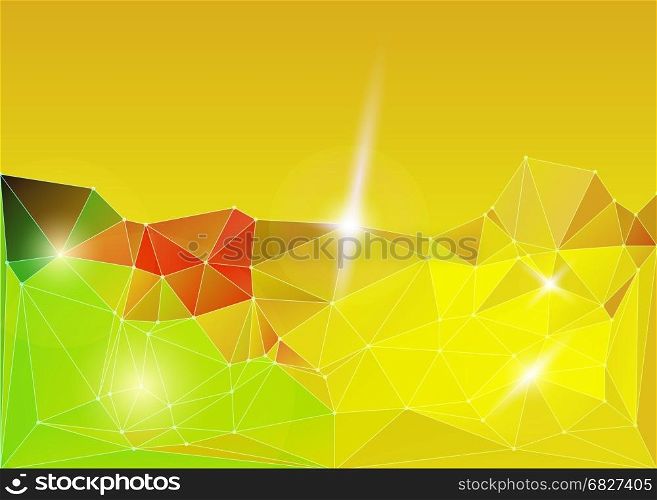 Bright color yellow gold polygonal vector background. Motion cyber space abstract futuristic pattern. Networking dynamic motion space.