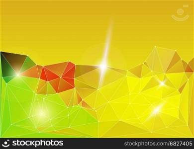 Bright color yellow gold polygonal vector background. Motion cyber space abstract futuristic pattern. Networking dynamic motion space.