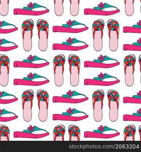 Bright colored beach Flip-flops. Seamless pattern. Vector illustrator.