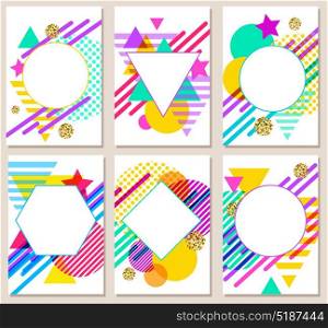 Bright colorful abstract vector backgrounds. 80s retro minimalistic style illustrations