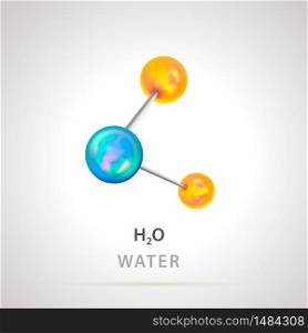 Bright colorful chemical model of water element H2O molecule and molecular structure. Colorful chemical model of water element H2O molecule and molecular structure